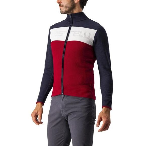 CASTELLI Armando Sweatshirt Savile Blue Red Off White Full Zip High Neck Men's M - Picture 4 of 15